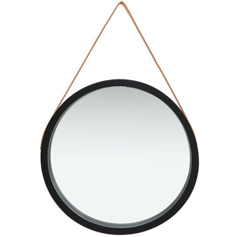 vidaXL Wall Mirror with Strap 60 cm Black - Black