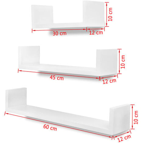 3 Mdf U Shaped Floating Wall Display, Are Floating Shelves Suitable For Books