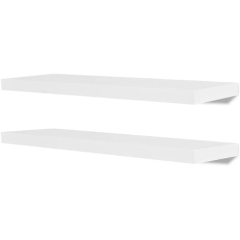 2 White MDF Floating Wall Display Shelves Book/DVD Storage vidaXL
