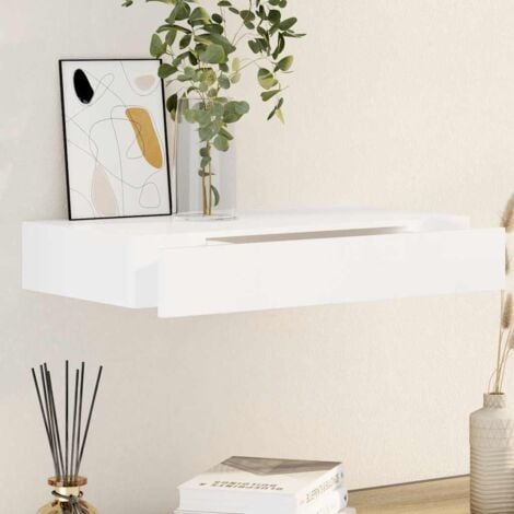 White MDF Floating Wall Display Shelf 1 Drawer Book/DVD Storage vidaXL