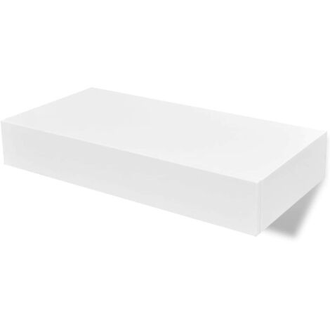 White MDF Floating Wall Display Shelf 1 Drawer Book/DVD Storage vidaXL