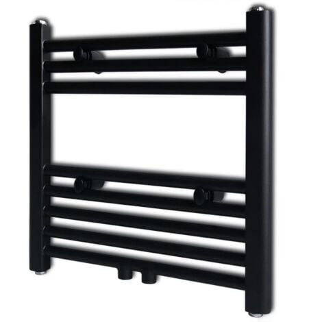 Black Bathroom Central Heating Towel Rail Radiator Straight 480x480mm vidaXL