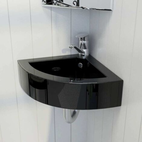 Wash Basin with Overflow 45x32x12.5 cm Black vidaXL
