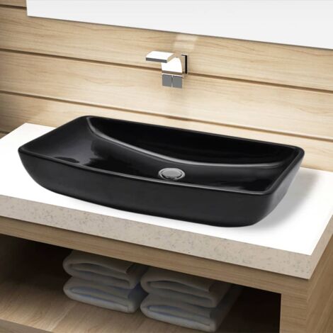 Ceramic Bathroom Sink Basin Black Rectangular vidaXL