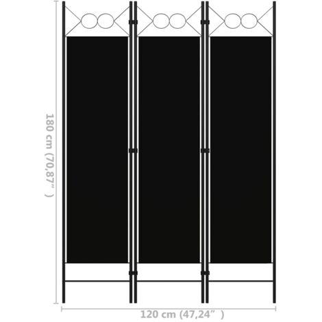 3-Panel Room Divider Black 120x180 cm vidaXL