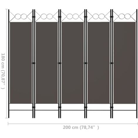 5-Panel Room Divider Anthracite 200x180 cm vidaXL