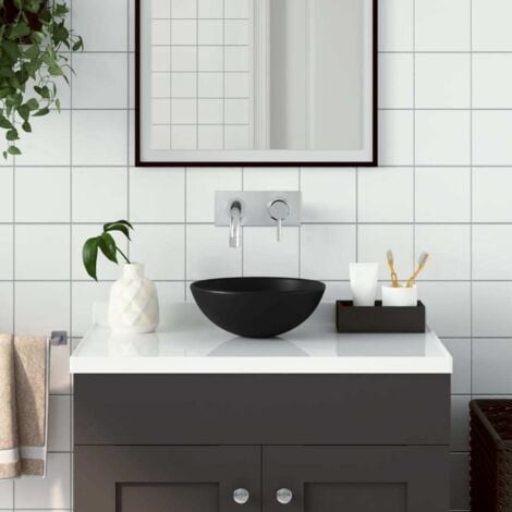 Bathroom Sink Ceramic Matt Black Round vidaXL