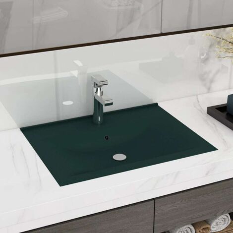 Luxury Basin with Faucet Hole Matt Dark Green 60x46 cm Ceramic vidaXL