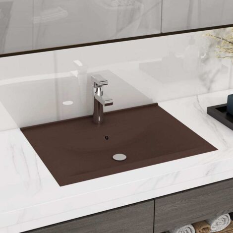 Luxury Basin with Faucet Hole Matt Dark Brown 60x46 cm Ceramic vidaXL