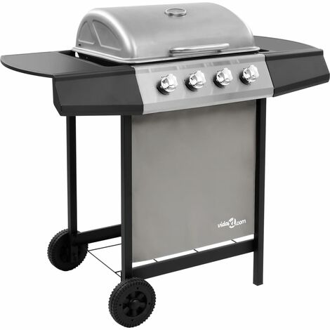 vidaXL Gas BBQ Grill with 4 Burners Black and Silver - Silver