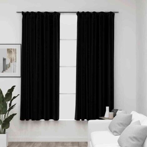 Linen-Look Blackout Curtains with Hooks 2 pcs Black 140x175 cm vidaXL