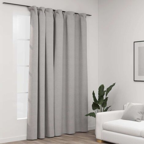 Linen-Look Blackout Curtain with Hooks Grey 290x245 cm vidaXL