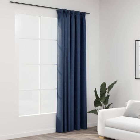 Linen-Look Blackout Curtains with Hooks Blue 290x245 cm vidaXL