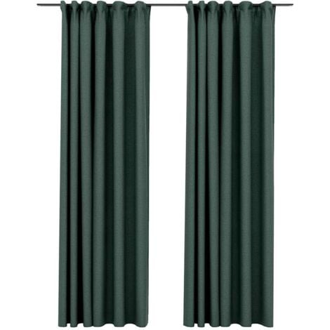 Linen-Look Blackout Curtains with Hooks 2 pcs Green 140x225 cm vidaXL