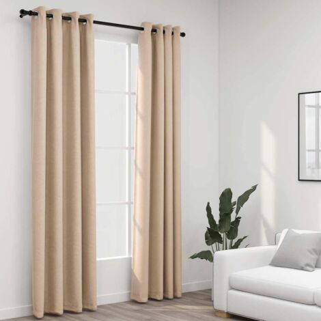 Linen-Look Blackout Curtains with Grommets 2pcs Beige 140x225cm vidaXL