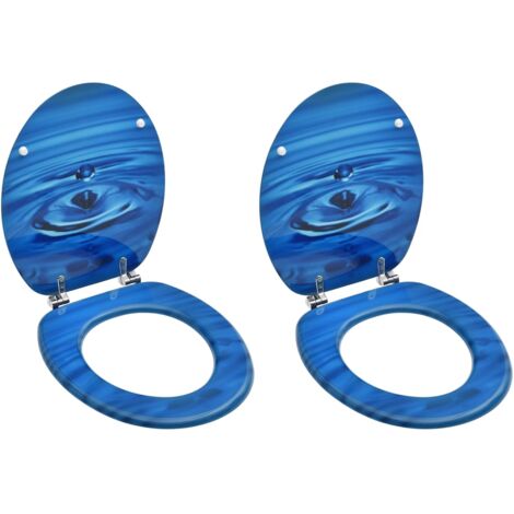 WC Toilet Seats with Lid 2 pcs MDF Blue Water Drop Design vidaXL