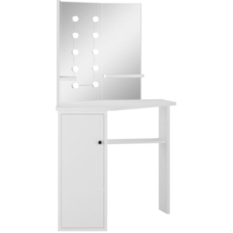 Corner Dressing Table Make-up Table with LED Light White vidaXL