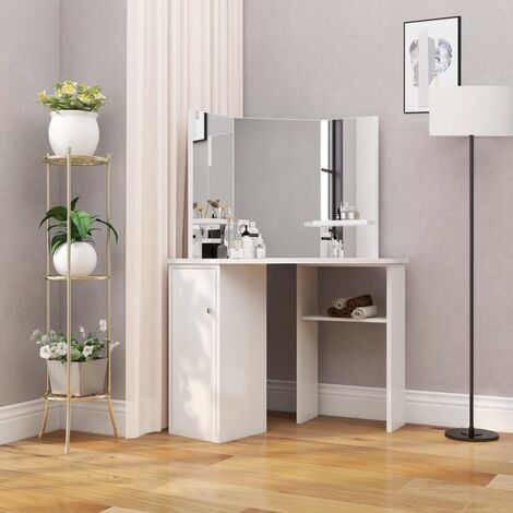 Corner Dressing Table Cosmetic Table Make-up Table White vidaXL