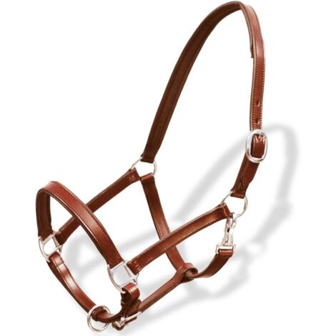 Real Leather Headcollar Stable Halter Adjustable Brown Pony vidaXL