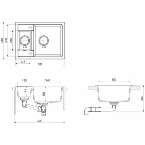 Kitchen Sink with Overflow Hole Double Basins Black Granite vidaXL
