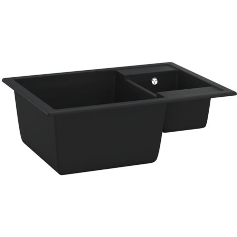 Kitchen Sink with Overflow Hole Double Basins Black Granite vidaXL