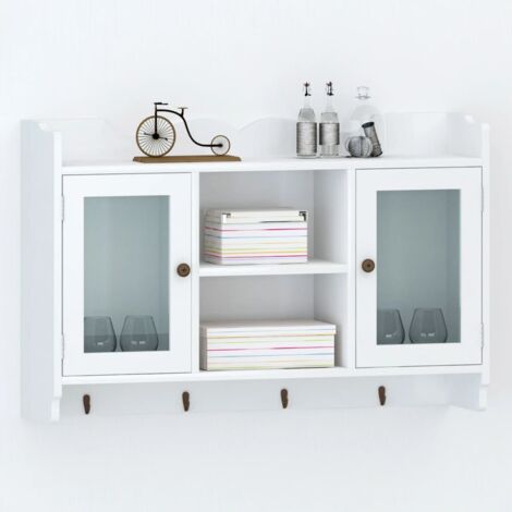 White MDF Wall Cabinet Display Shelf Book/DVD/Glass Storage vidaXL