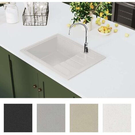Kitchen Sink with Overflow Hole Oval White Granite vidaXL