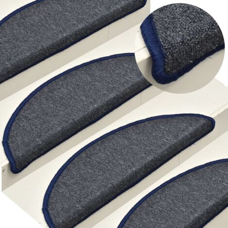 Stair Mats 15 pcs 56x17x3 cm Dark Grey and Blue Half Round vidaXL