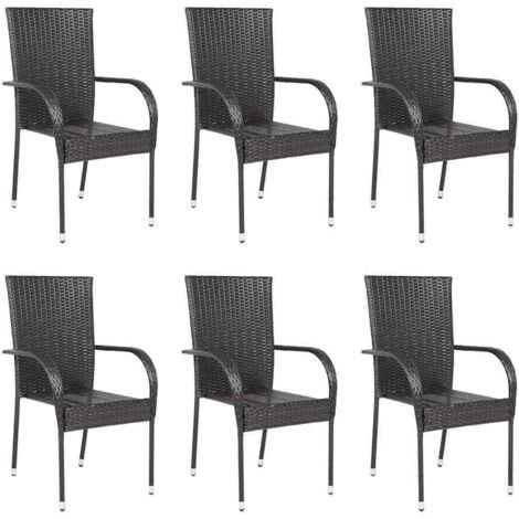 Stackable Outdoor Chairs 6 pcs Poly Rattan Brown vidaXL