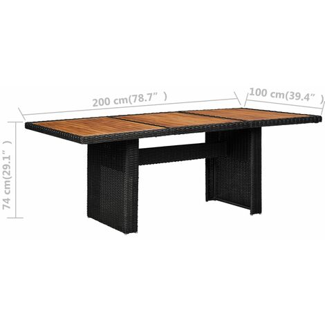 Garden Dining Table Black 200x100x74 cm Poly Rattan vidaXL