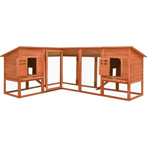 Outdoor Rabbit Hutch with Run Brown Solid Fir Wood vidaXL