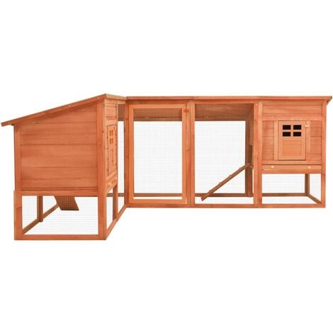 Outdoor Rabbit Hutch with Run Brown Solid Fir Wood vidaXL