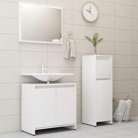 3 Piece Bathroom Furniture Set White Engineered Wood vidaXL