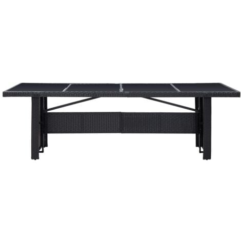Garden Table Black 240x90x74 cm Poly Rattan and Glass vidaXL