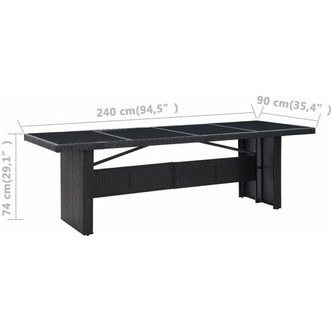 Garden Table Black 240x90x74 cm Poly Rattan and Glass vidaXL