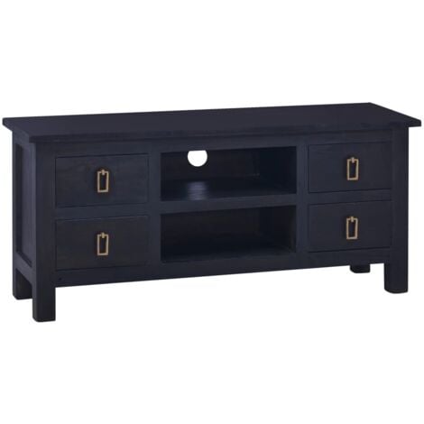 vidaXL TV Cabinet 100x30x45 cm Solid Mahogany Wood Light Black Coffee - Black
