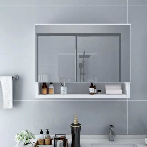 LED Bathroom Mirror Cabinet White 80x15x60 cm MDF vidaXL