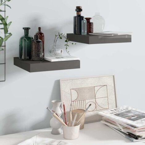 Floating Wall Shelves 2 pcs High Gloss Grey 23x23.5x3.8 cm MDF vidaXL