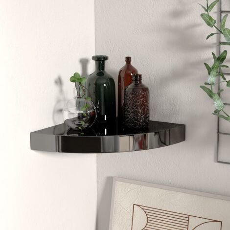 Floating Corner Shelf High Gloss Black 25x25x3.8 cm MDF vidaXL