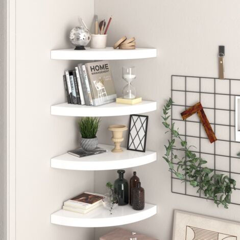 Floating Corner Shelves 4 pcs High Gloss White 35x35x3.8 cm MDF vidaXL