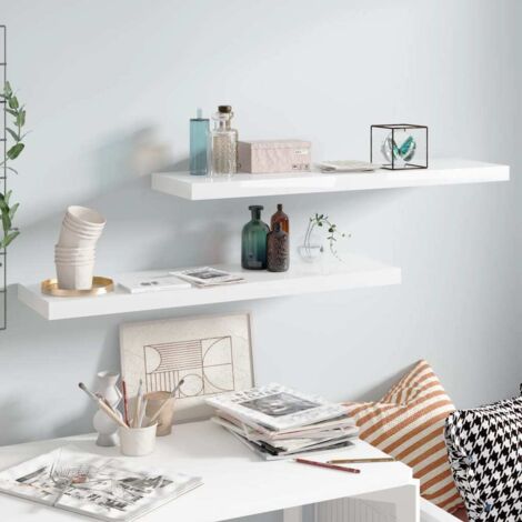 Floating Wall Shelves 2 pcs High Gloss White 90x23.5x3.8 cm MDF vidaXL