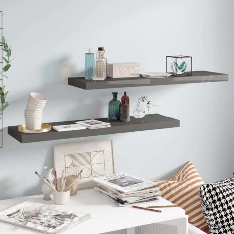 Floating Wall Shelves 2 pcs High Gloss Grey 90x23.5x3.8 cm MDF vidaXL