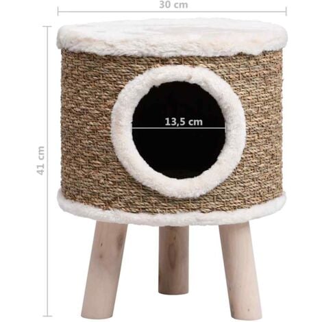 Cat House with Wooden Legs 41 cm Seagrass vidaXL