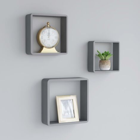 Wall Cube Shelves 3 pcs Grey MDF vidaXL