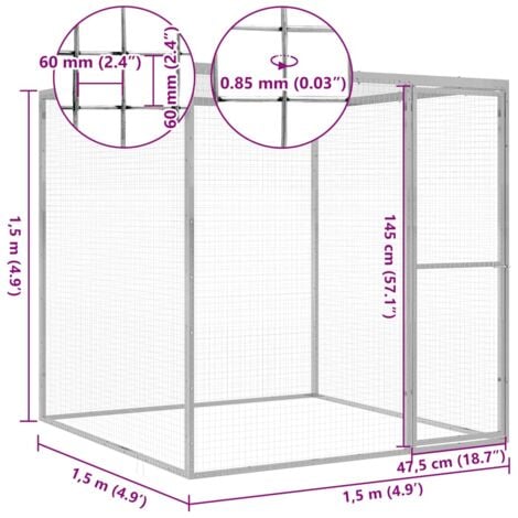 Cat Cage 1.5x1.5x1.5 m Galvanised Steel vidaXL