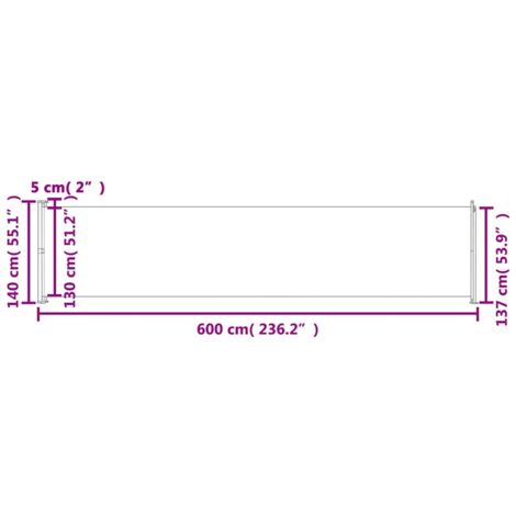 Patio Retractable Side Awning 140x600 cm Grey vidaXL