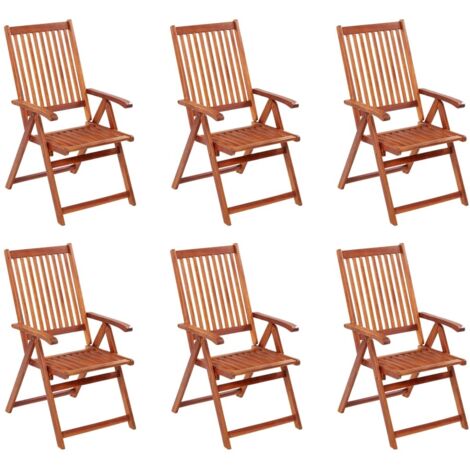 Garden Chair Set of 6 Brown Solid Acacia Wood Standard Foldable vidaXL