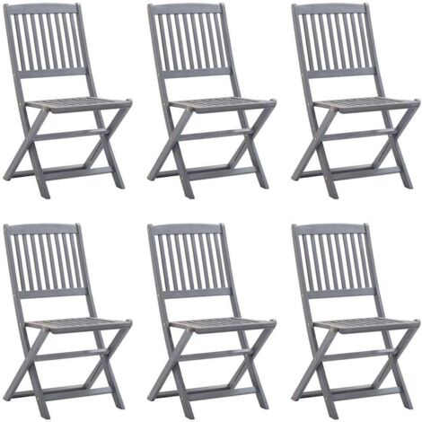 Outdoor Chair Set of 6 Grey Solid Acacia Wood Medium Foldable vidaXL