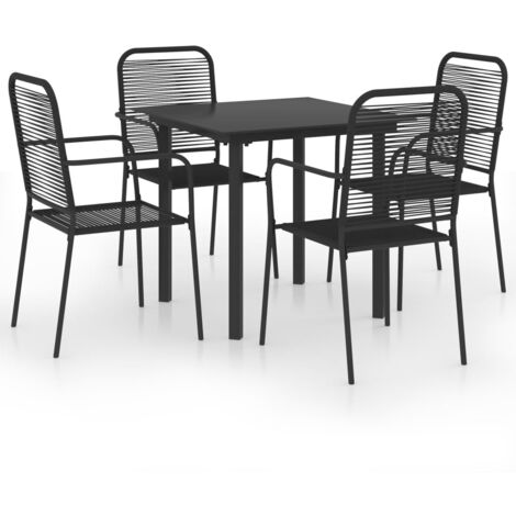 Garden Dining Set Black Powder-coated steel, glass, cotton rope vidaXL (1/5)