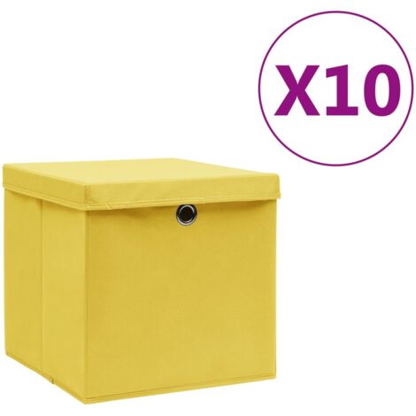 vidaXL Storage Boxes with Covers 10 pcs 28x28x28 cm Yellow